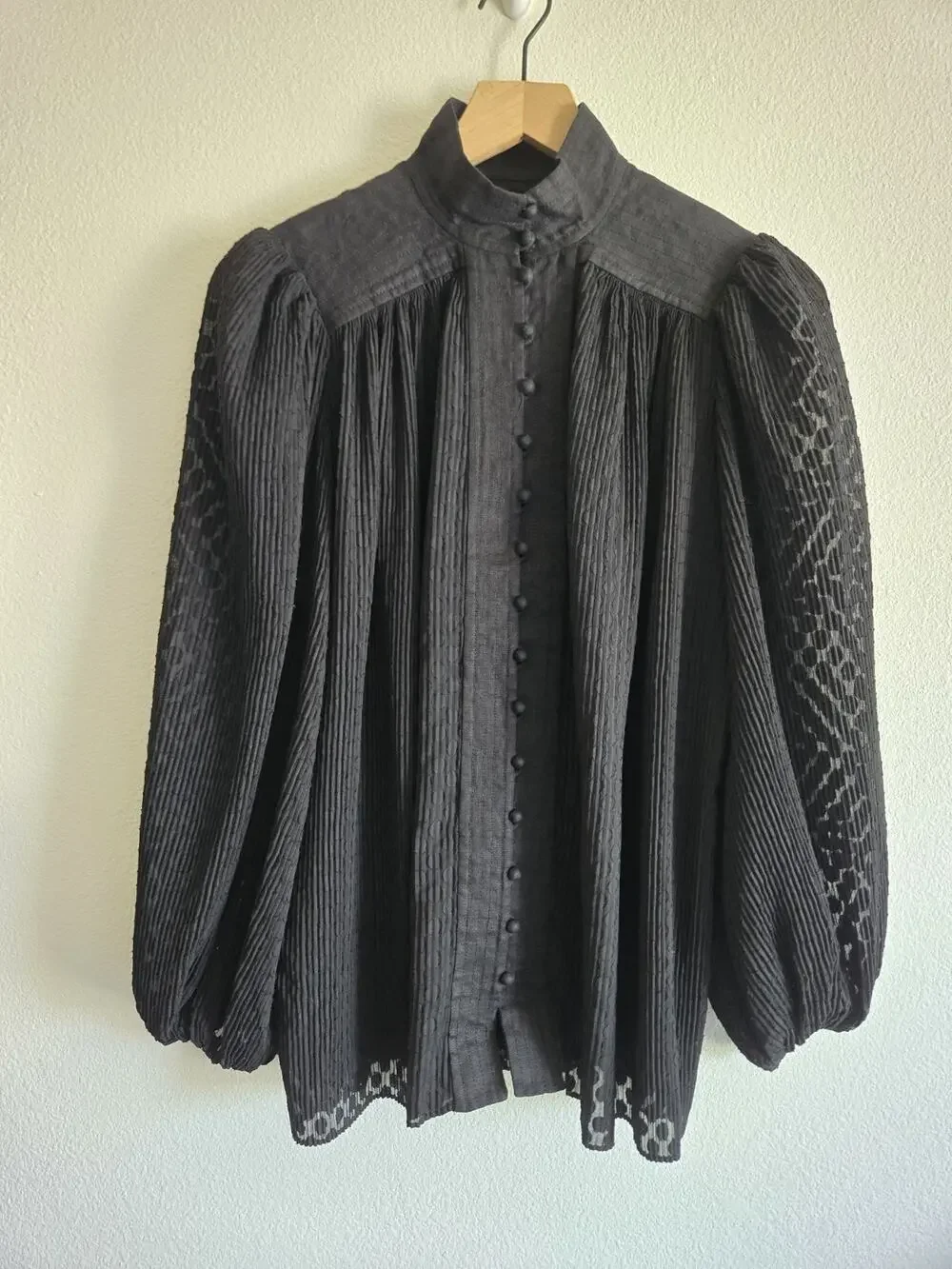Zimmermann High Neck Puff Sleeve Top Black Gothic Victorian Edwardian Witchy Med